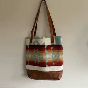 Nan-Made Salvaged Wool Southwest Tote Bag with Leather Details